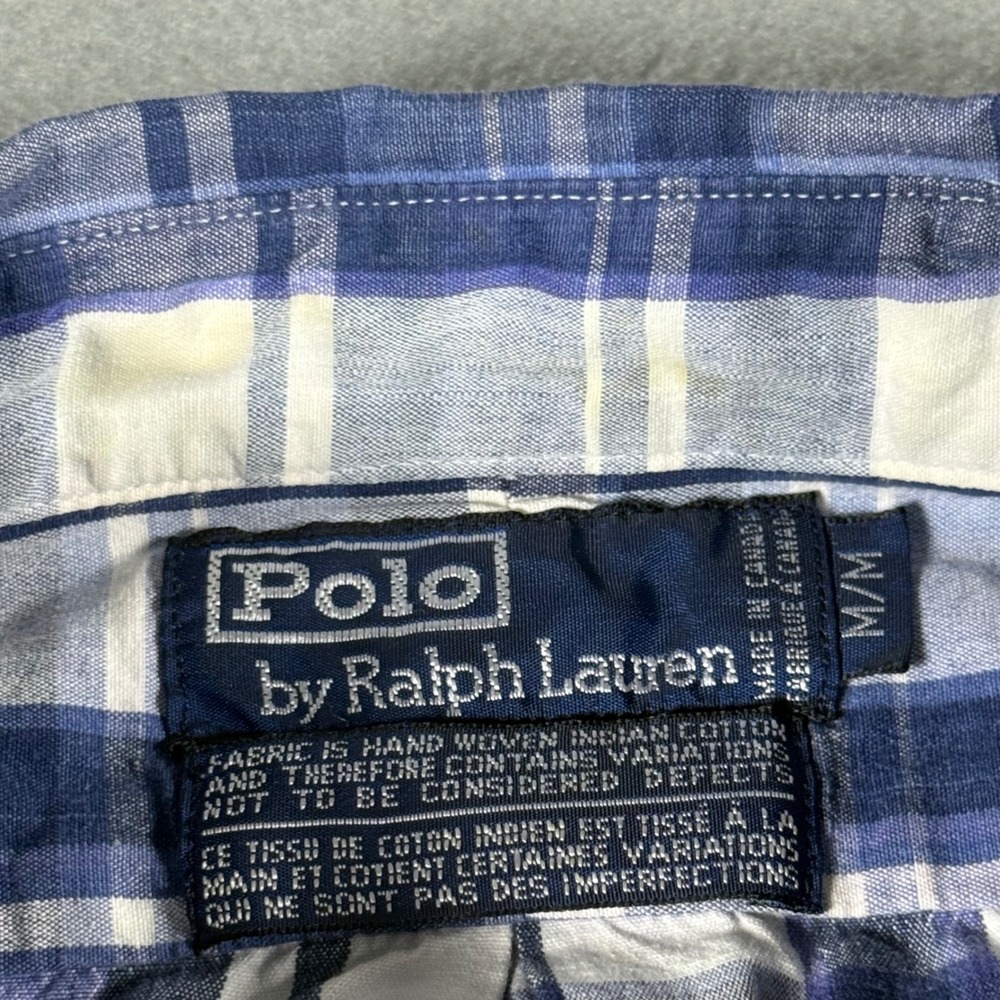 VTG Polo Ralph Lauren Hand Woven Medium Plaid Blue White Made in Canada - Picture 4 of 11